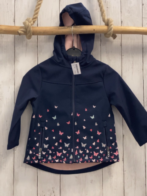   Softshelljacke  Gr. 104  blau bunte Schmetterlinge rosa Fleecefutter Kapuze 
