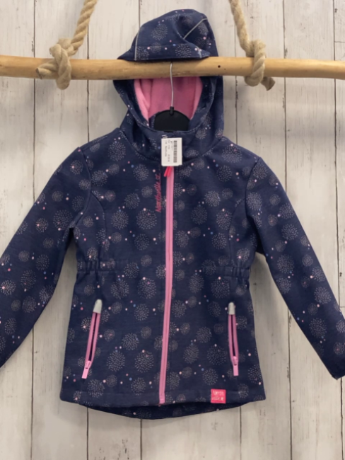 Northville  Softshelljacke  Gr. 110  grau hellgraue Sternblumen bunte Punkte rosa Reißverschluss 