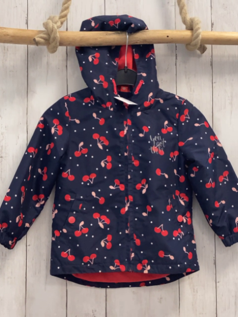   Jacke  Gr. 104  blau Kirschen weiße Punkte rotes Fleecefutter 