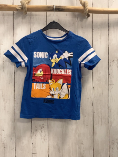   T-Shirt  Gr. 128  blau weiße Streifen am Ärml Sonic 