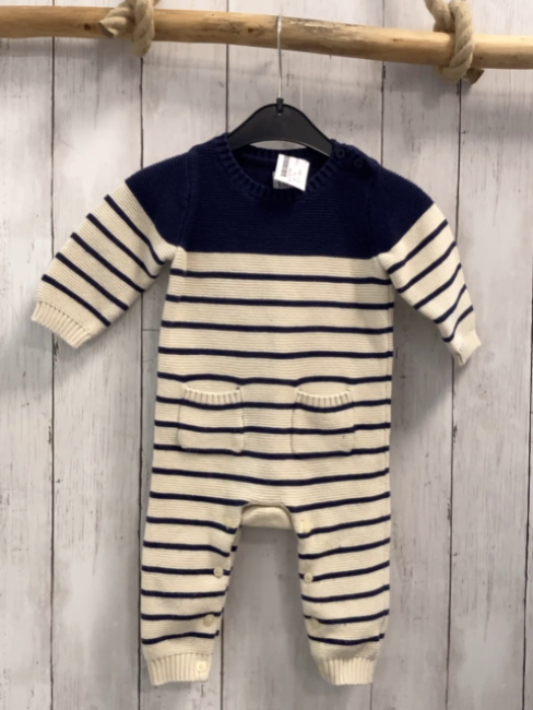 GAP Overall Gr. 74   blau + creme blaue Streife Rippen Strick