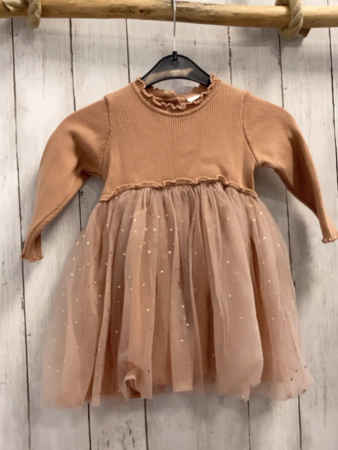 Next  Kleid  Gr. 86  ocker Strickoberteil Tüllrock mit goldenen Glitzersternen 