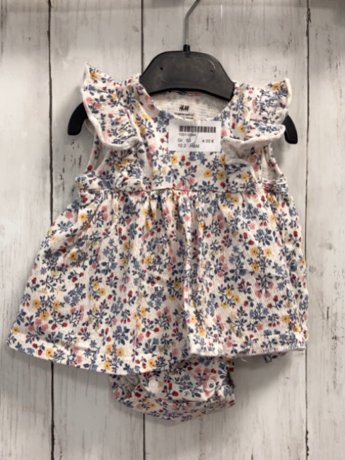 H&M  Kleid  Gr. 56  weiß Struktur Blumen Bodyuntereil 