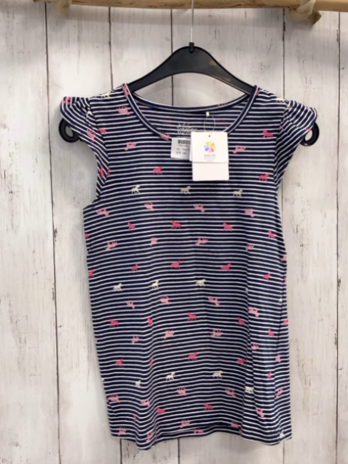 neu  T-Shirt  Gr. 122/128  schwarz weiße Streifen rosa pink weiße Pferde 