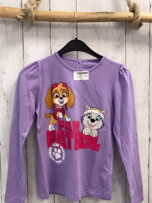 Name it  Langarmshirt Gr. 128  lavendel Paw Patrol Schrift 