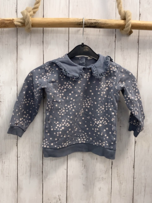 H&M  Pullover  Gr. 92  grau Kragen mit Rüschenbund Blumen 