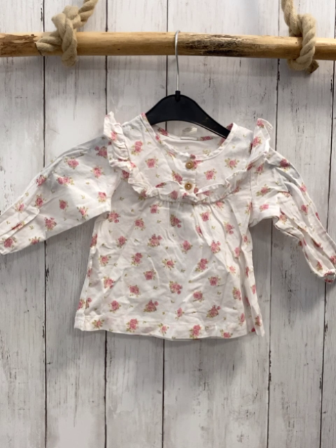 H&M  Bluse  Gr. 74   weiß Blumen Rüschen