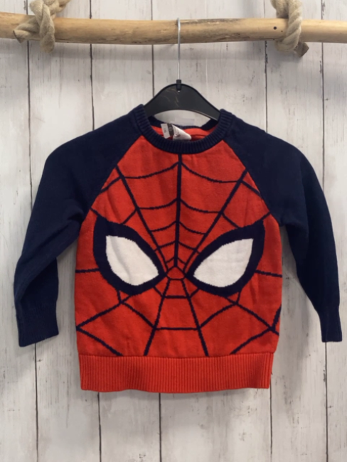 Marvel  Pullover  Gr. 110  rot Strick blaue Ärmel Spiderman