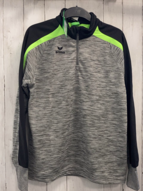 neu Erima  Sportshirt  Gr. S schwarz hellgrün + grau hellgrau meliert + Reißverschluss 