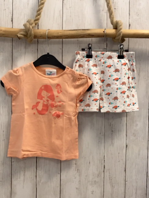 2tlg T-Shirt + Shorts Gr. 74  aprikot Meerjungfrauen ü weiß türkis rote Tiere