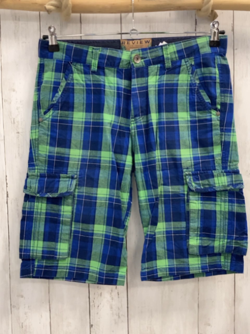 Review  Shorts  Gr. 176  blau hellgrün schwarz weiß kariert Bund verstellbar 