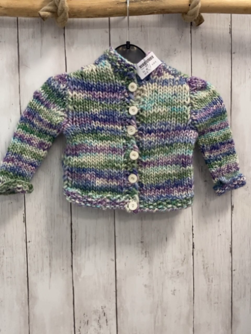   Strickjacke  Gr. 80  hellgrün weiß lila blau hellblau weiß meliert selbst gestrickt 