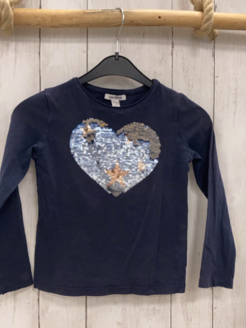 Okaidi  Langarmshirt  Gr. 116  blau Pailettenherz 