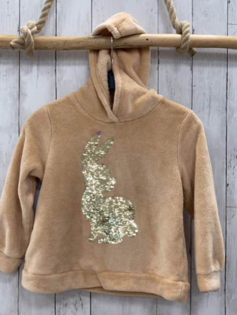 H&M  Pullover  Gr. 122  aprikot Plüsch Kapuze Pailettenhase 