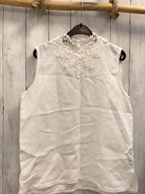 zara Sommerbluse Gr. M weiß Leinen Häkelei