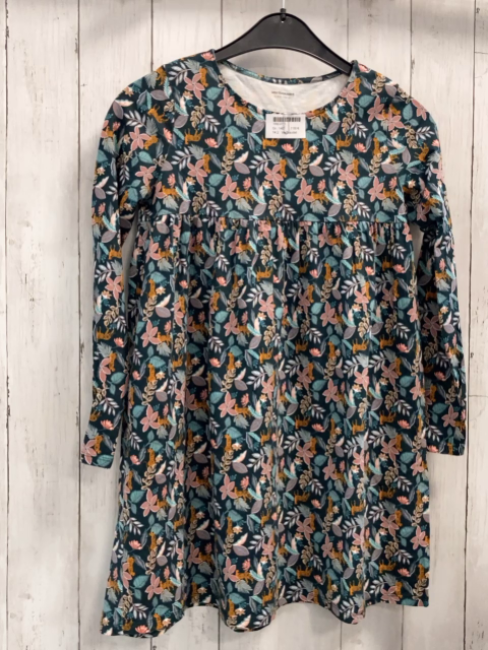 Vertbaudet  Kleid  Gr. 140  dunkelgrün Leoparden bunte Blätter 