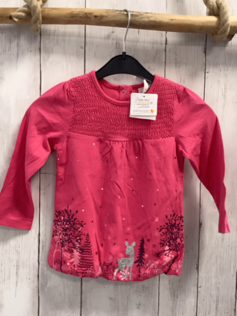 neu Langarmshirt Gr. 92  pink Wald Glitzerreh