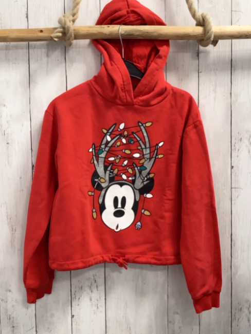 Disney  Pullover  Gr. 146  rot Kapuze Micky Mouse mit silber Glitzergeweih + Lichterkette 