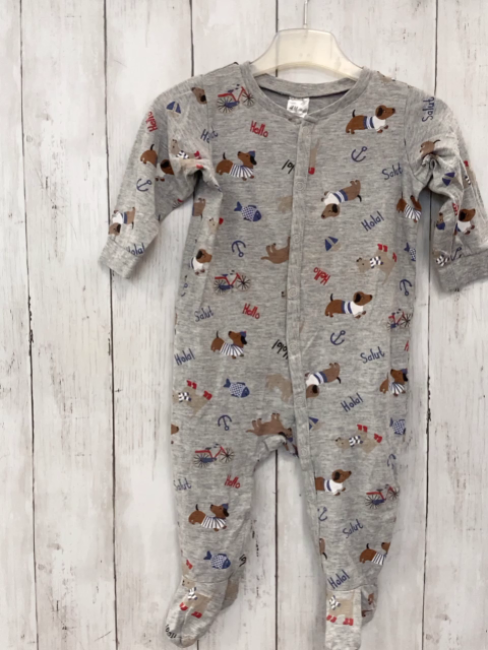 H&M Schlafanzug Gr. 74  grau Hunde blaue Schrift
