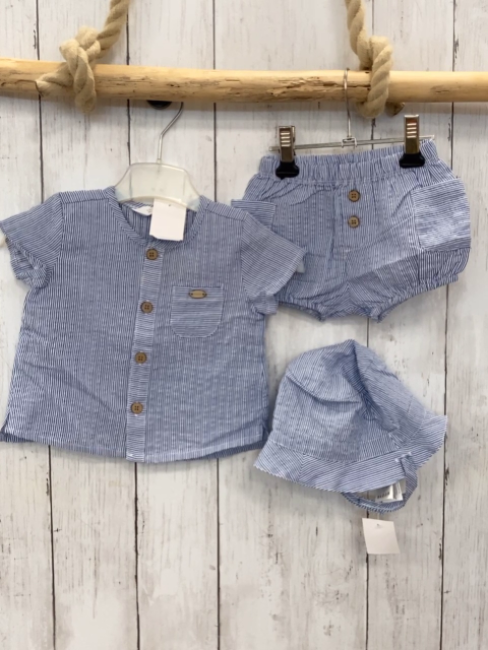 3tlg Mayoral Sommerhemd + Shorts + Kappe Gr. 62  blau weiß gestreift