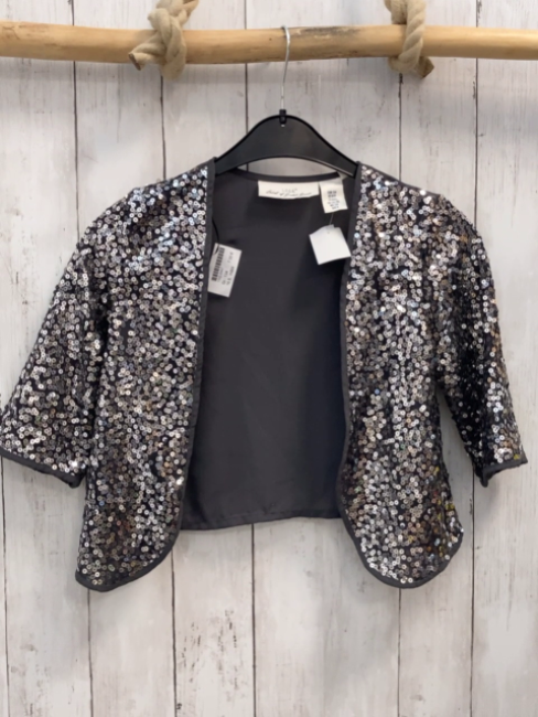H&M  Paielttenjacke  Gr. 134  grau silber Pailetten 
