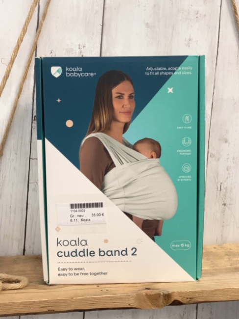 Koala  Babytragetuch  Koala Cuddle band 2 hellgrau schwarzer Stoff 