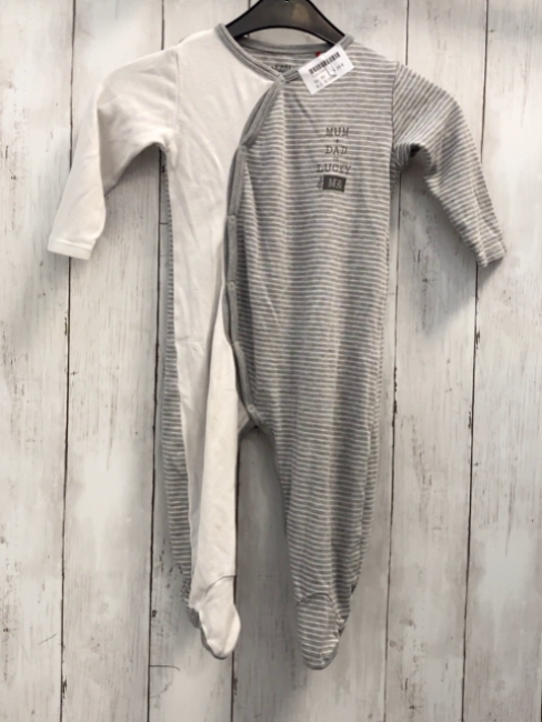 S´Oliver  Schlafanzug  Gr. 80  weiß + grau weiße Streifen Schrift 