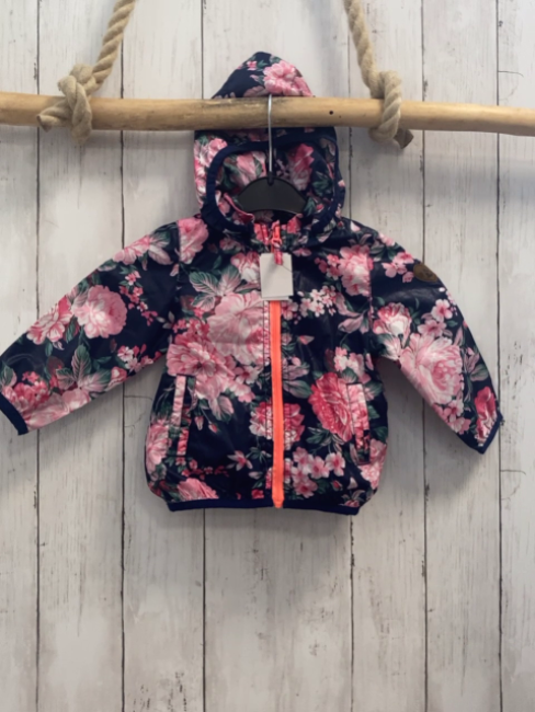 Esprit  Jacke  Gr. 74  blau rosa rote Blumen Kapuze orange Reißverschluss 