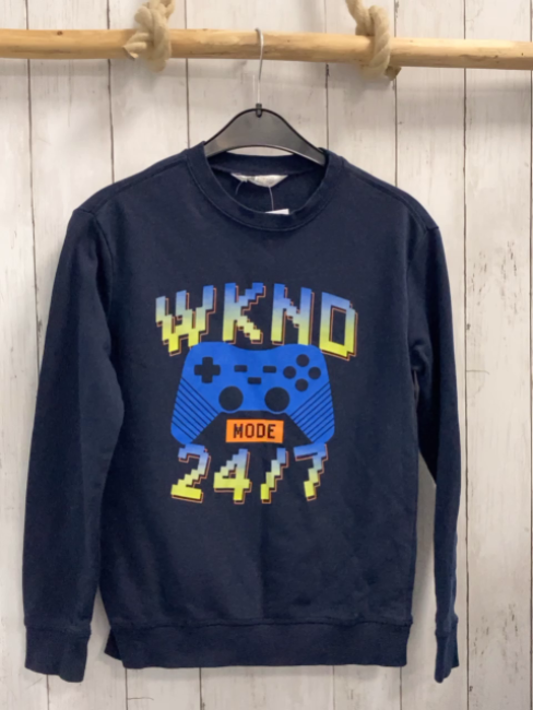 H&M  Pullover  Gr. 146/152  blau Spielkonsole Schrift 