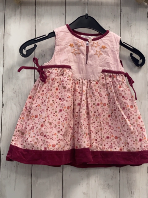 Sterntaler  Kleid Gr. 68  rosa Feinkord + Blumen Strene weinroter Bund 