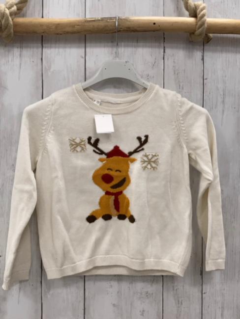   Pullover  Gr. 116  creme Strick Hirsch Kristall mit Glitzer 