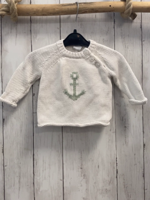 Petit Bateau  Pullover  Gr. 62  weiß Strick mint Anker 