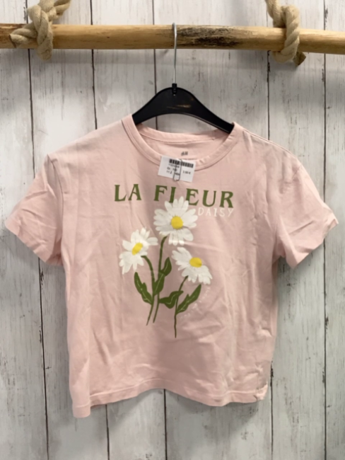 H&M  T-Shirt  Gr. 110  rosa Blumen Schrift 