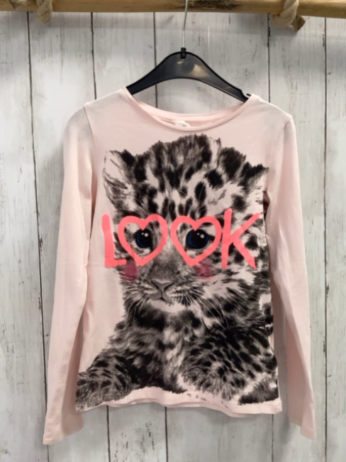 H&M Langarmshirt  Gr. 122/128  rosa katze mit hellroter Bille 