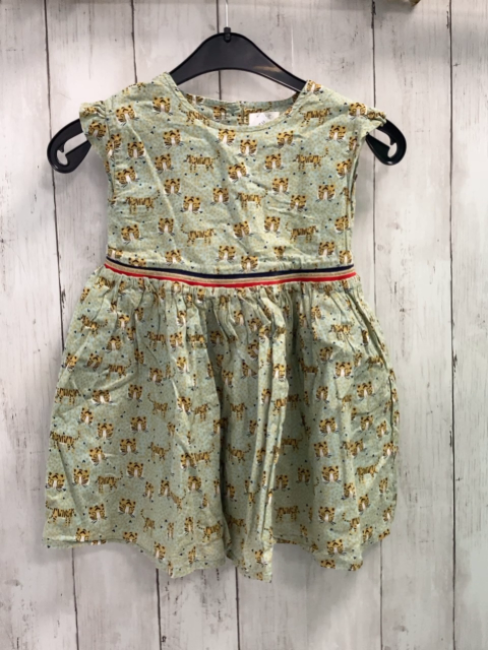 Next  Kleid  Gr. 98  mint Tiger ocker Dreiecke blau golden weiß roter Gürtelstreifen