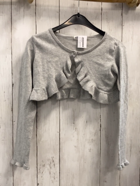 H&M  Strickjacke  Gr. 122/128  grau silber Glitzerpunkte Rüschen 