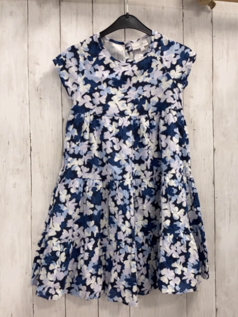 Happyy Girls  Kleid  Gr. 134  blau lavendel weiß hellblaue Blätter 