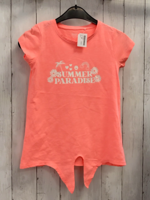  T-Shirt Gr. 134  neonorange weiße Schrift