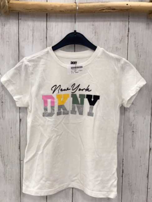 DKNY T-Shirt  Gr. 128  weiß Schrift mit silber Glitzer 