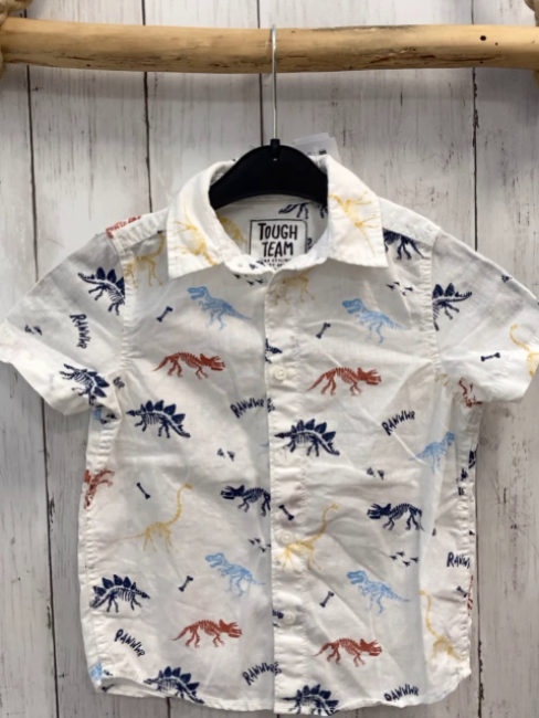  Sommerhemd Gr. 98  weiß bunte Dinosskelette
