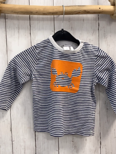  Langarmshirt Gr. 92  blau weiß gestreift Krabbe