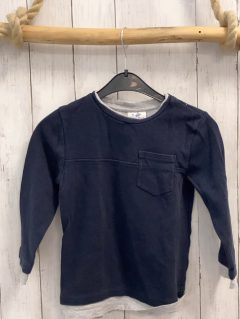 Pullover Gr. 116  blau Struktur grauer Bund