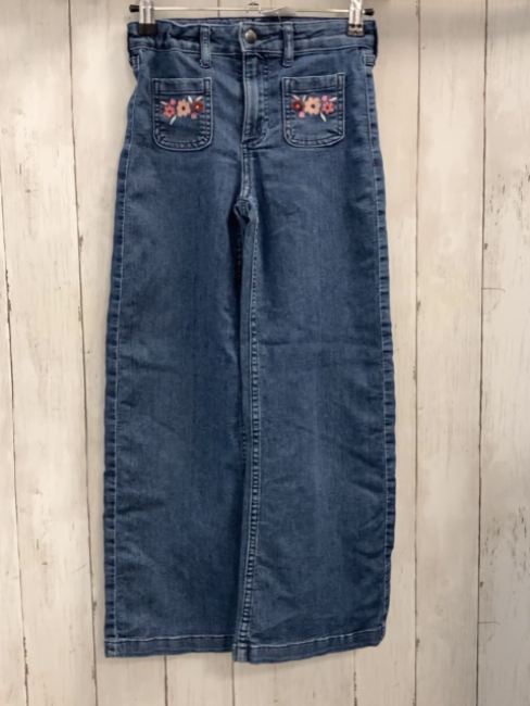 H&M  Hose  Gr. 134  blau gestickte Blumen Bund verstellbar 
