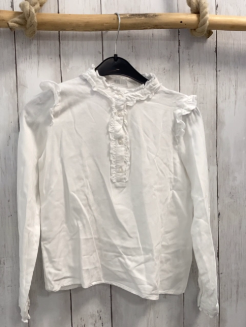H&M  Langarmshirt  Gr. 134  weiß Rüschenbund 