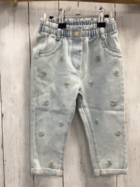   Hose  Gr. 86  hellblau Jeans gestickte Blumen Gummizugbund 