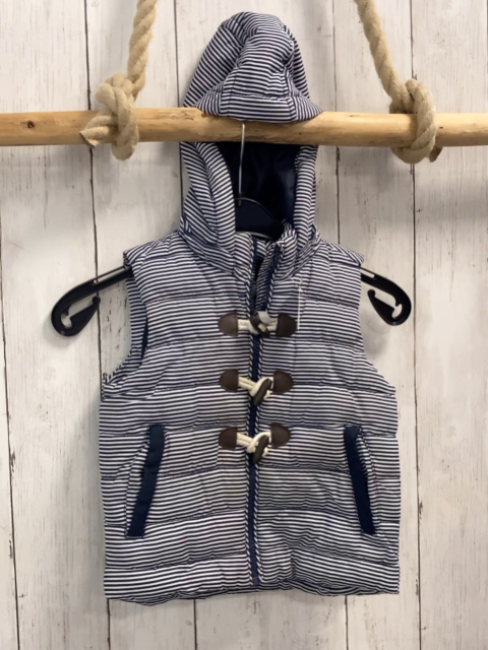   Weste  Gr. 86  blau weiße Streifen Kapuze braune Applikationen + Knebelknöpfe 