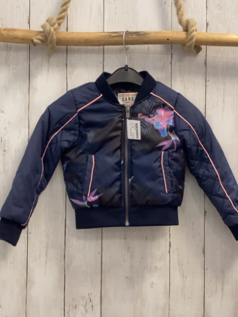 Cars Jeans  Jacke  Gr. 98  blau schwarz bunte Blätter apriicot Bund dunkelblauer Strickbund 