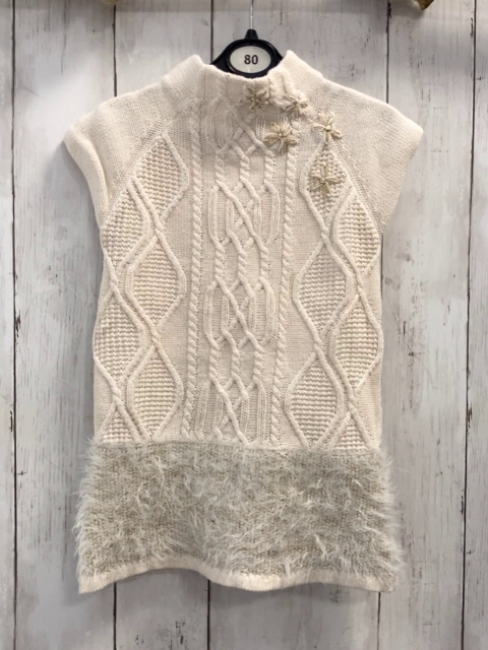 Cynthia Rowley  Kleid  Gr. 86  creme Strick Zöpfe goldene Sternblumen flusiger Saum mit Glitzer 