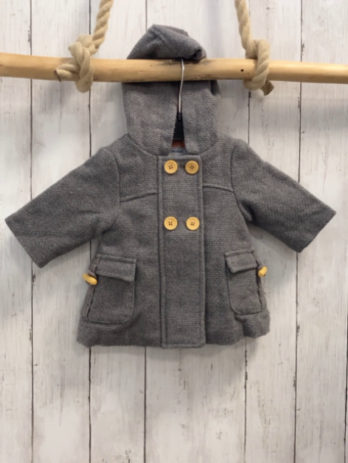 Vertbaudet  Jacke  Gr. 62  hellgrau Kapuze 2 Reihen Knöpfe 