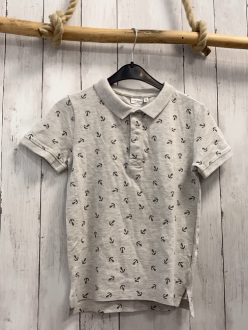 Name it  T-Shirt  Gr. 134/140  hellgrau schwarze Anker Polokragen 